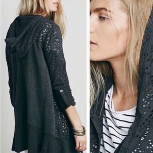 Free people hooded grey eyelet zippered cartigan